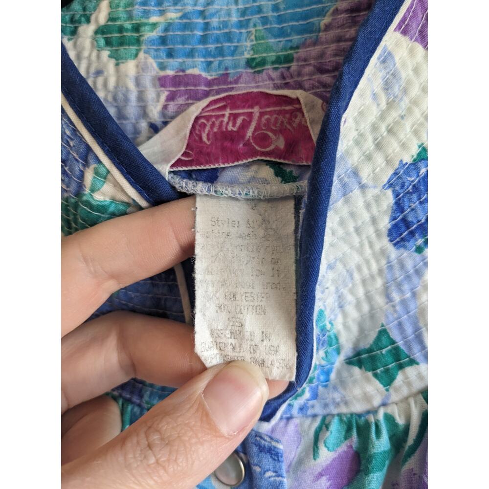 Evelyn Pearson Women's Blue Green Floral Short Sleeve Housecoat Size S - Picture 4 of 4